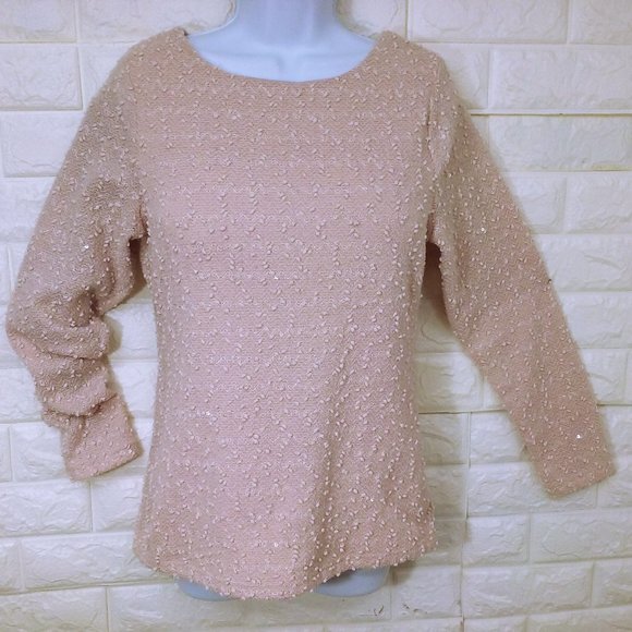 Y2K Jennifer Lopez Textured Knobby Knit Top Sequins -M Back Cut-out Blush Pink - Picture 2 of 11